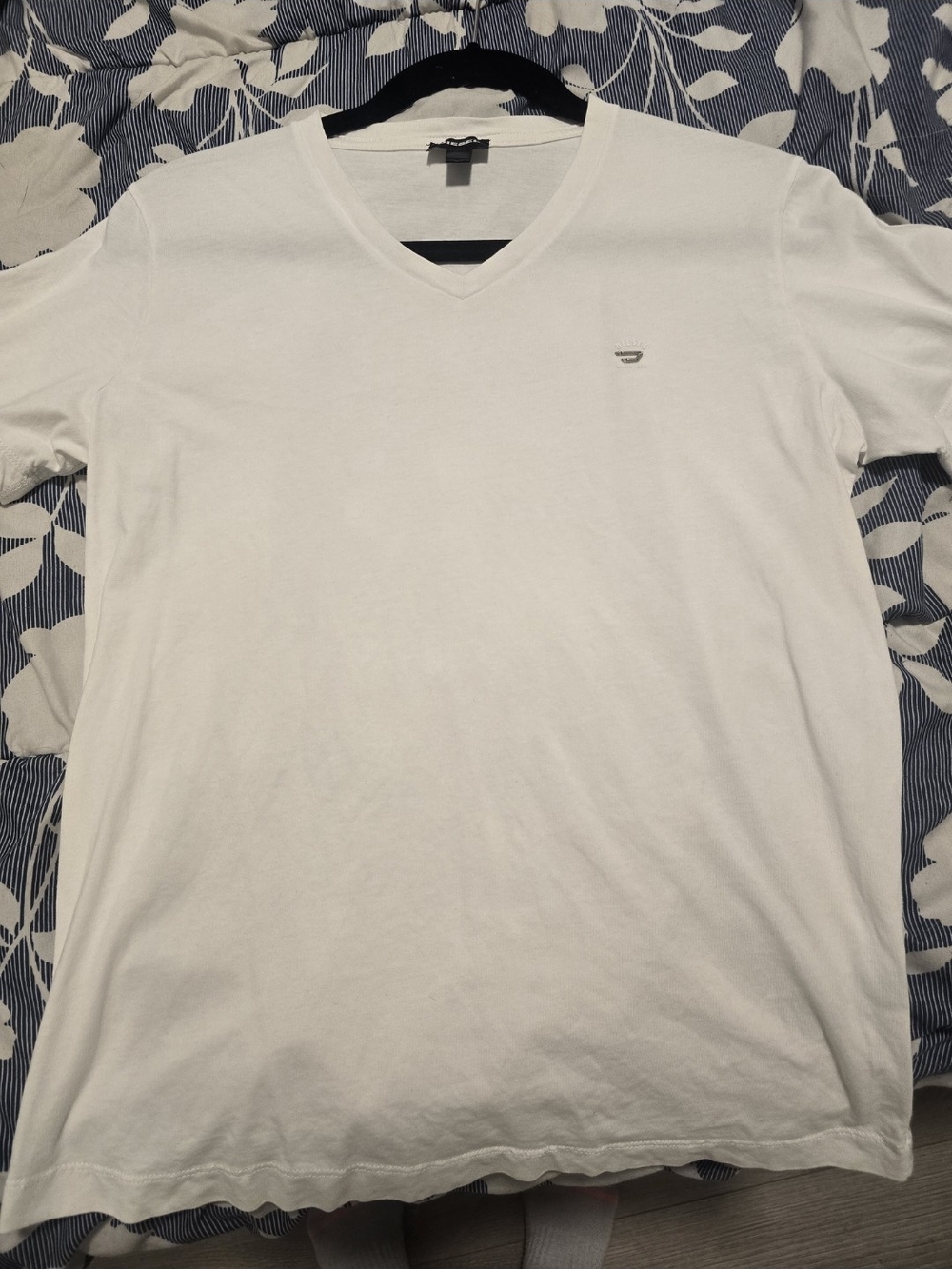 Diesel White V-Neck Short Sleeve Logo Tee